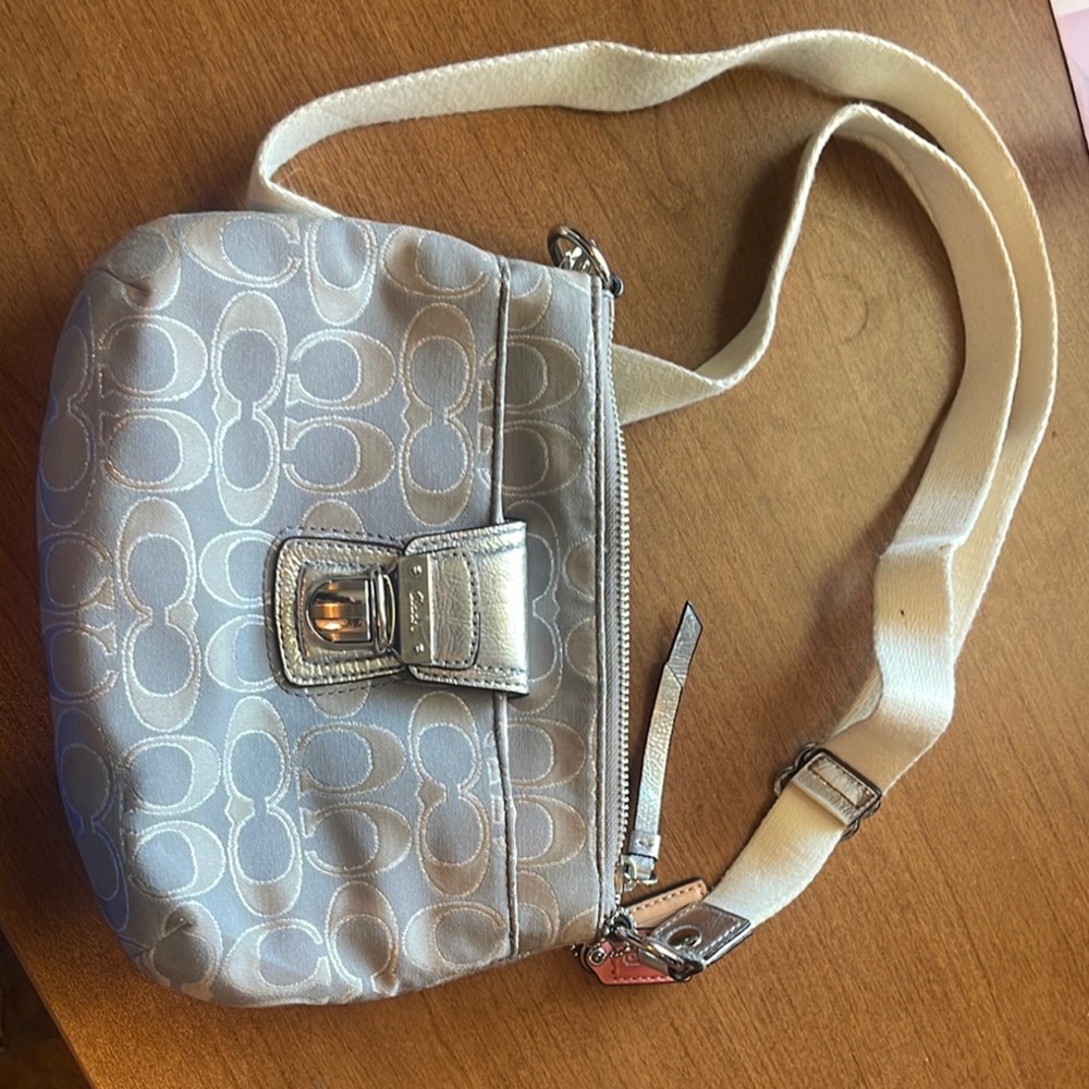 Coach Silver and Cream Crossbody Bag